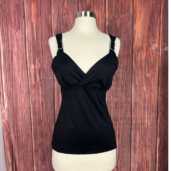 VTG Y2K White House Black Market Black babydoll Tank Top Liquid Knit Size Small - Picture 7 of 7